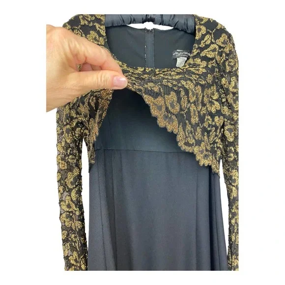 Night Way Long Sleeve Black and Gold Long Occasion Dress Size 16 - Picture 4 of 6